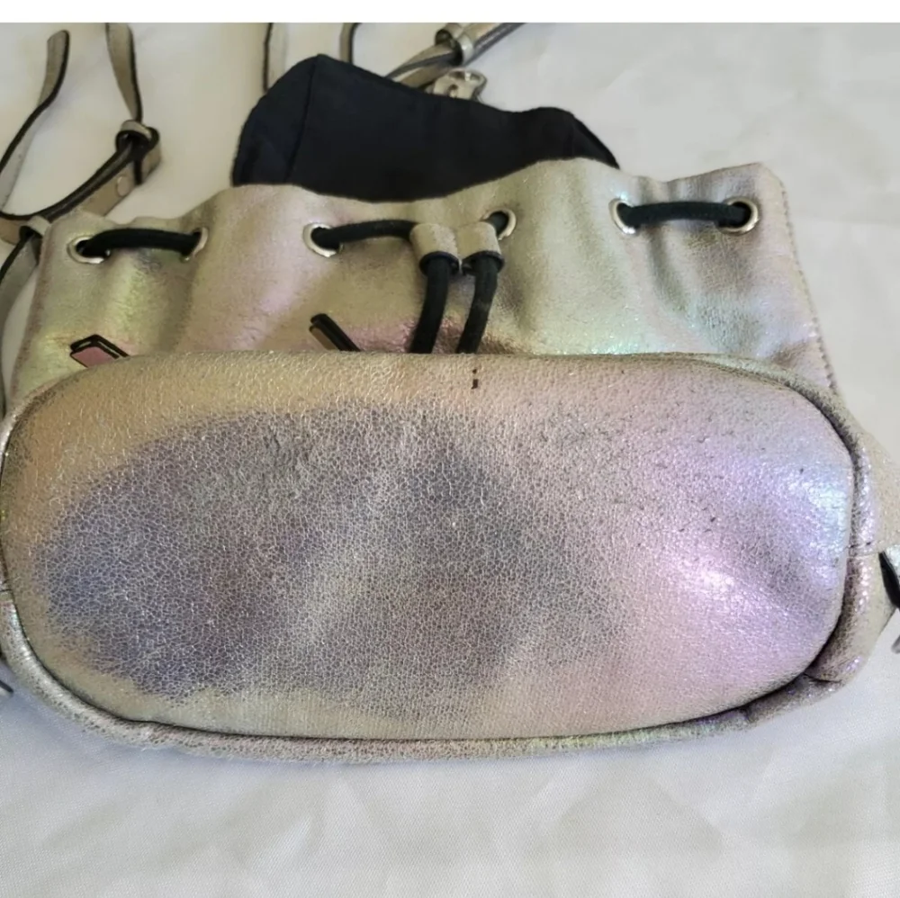 Aldo Mini Backpack Shiny Silver Faux Leather Bag 90s Rave Metallic Bag
